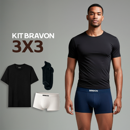 Kit Bravon 3x3 – Todo lo que necesitas: 3 Camisas, 3 Boxers y 3 Medias